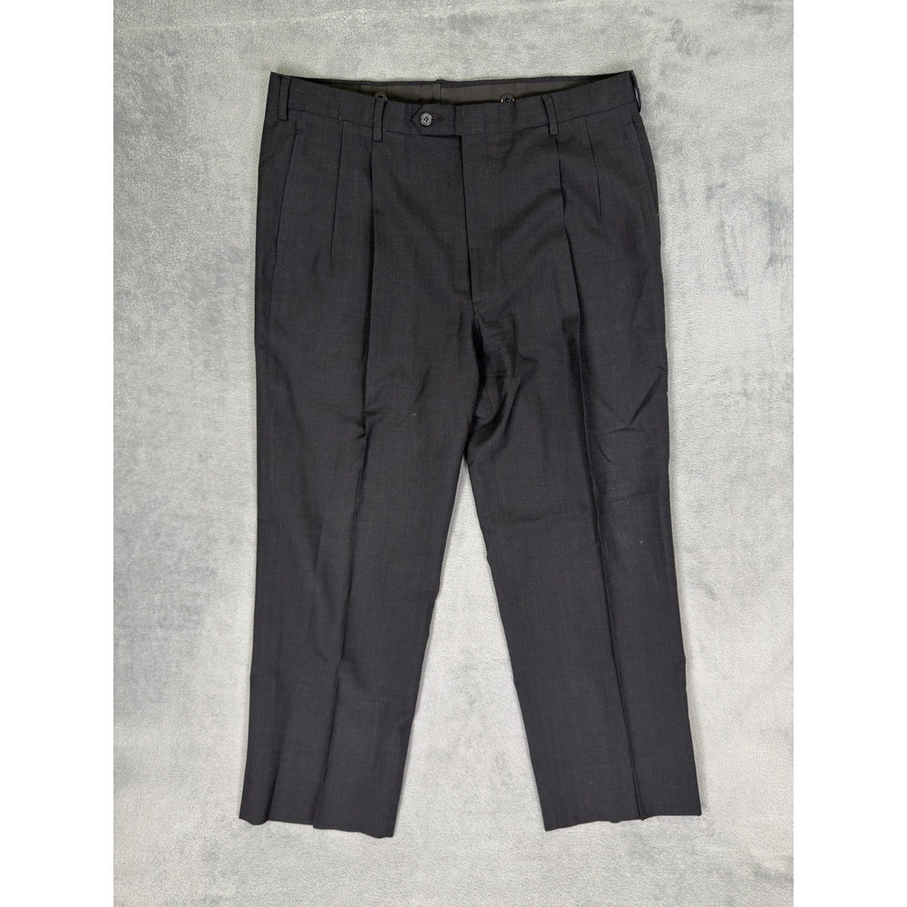 Jos A Bank Pants Mens 36x29 Black Pleated Straight 100% Wool Suspender Buttons